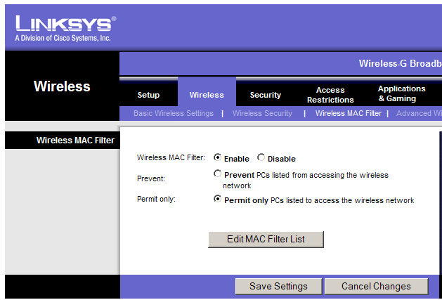 Blockieren Sie Verbindungen zu Ihrem Linksys Router nach MAC-Adresse