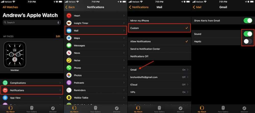 Apple वॉच पर कस्टम मेल सूचनाएं