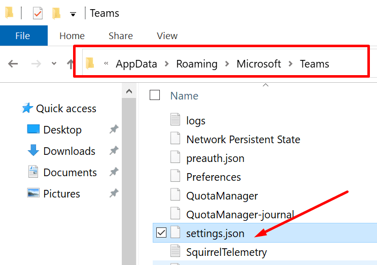 fichier settings.json des équipes