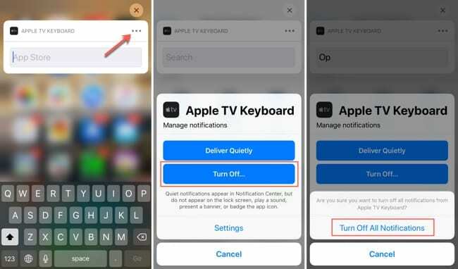 Изключете клавиатурата на Apple TV на iPhone