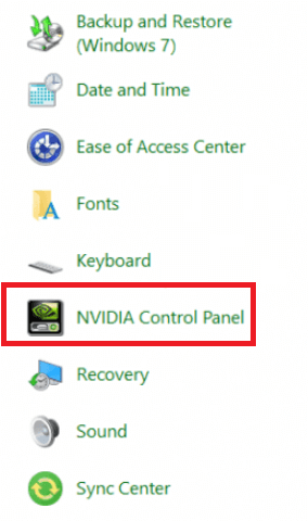 לוח הבקרה של Nvidia