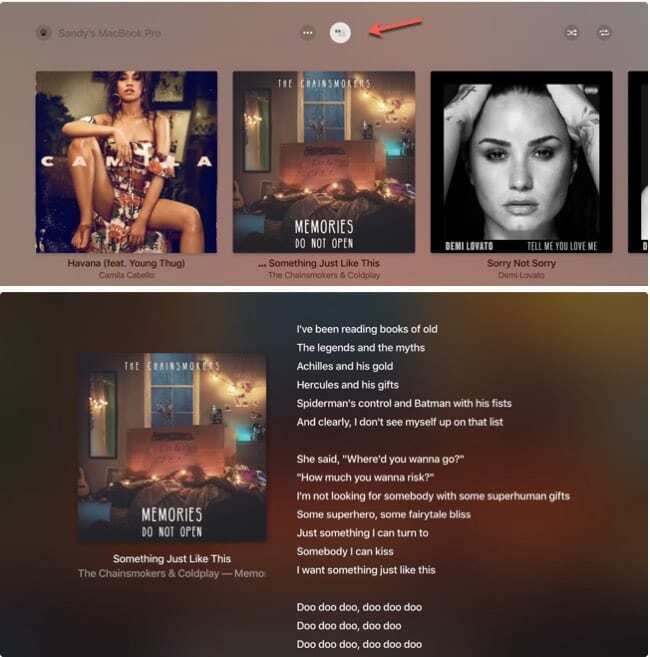 Ver letras de canciones en AppleTV