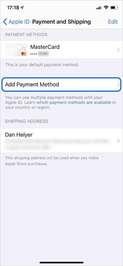 Apple ID Lisää uudet maksu- ja toimitustiedot iPhonessa