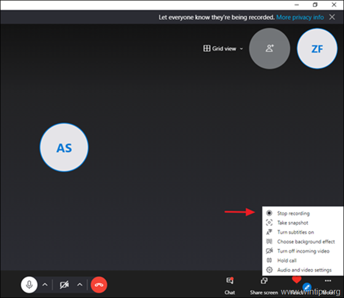 sluta spela in skype-samtal