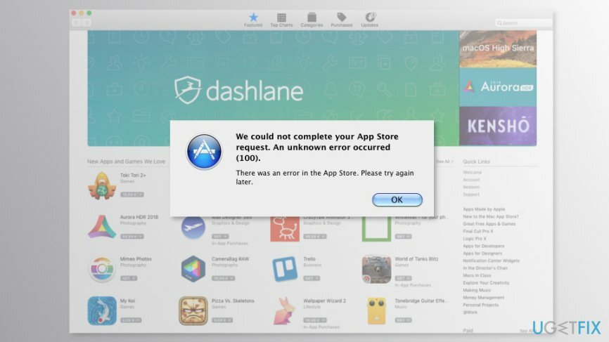 Eroare 100 din Mac App Store?