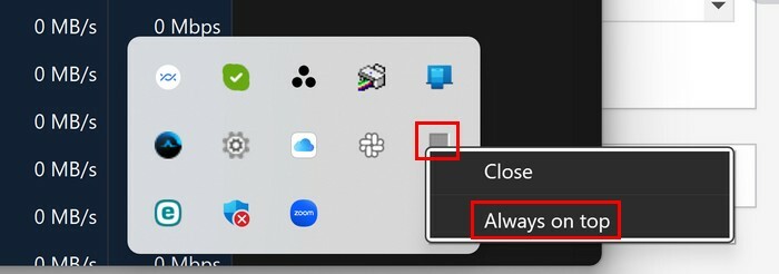 Параметр «Всегда сверху» не отмечен для Windows 11.