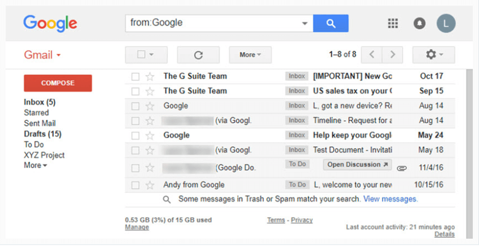 Von Google empfangene E-Mails werden in Ihrem Posteingang angezeigt