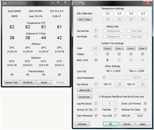 Real Temp - PC Temperatur Monitor Tools