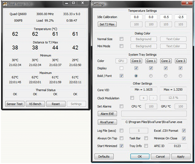 Real Temp - Инструменты для контроля температуры ПК