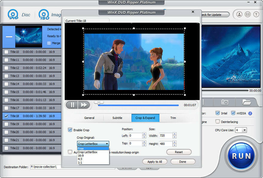 การครอบตัด WinX DVD Ripper แพลทินัม