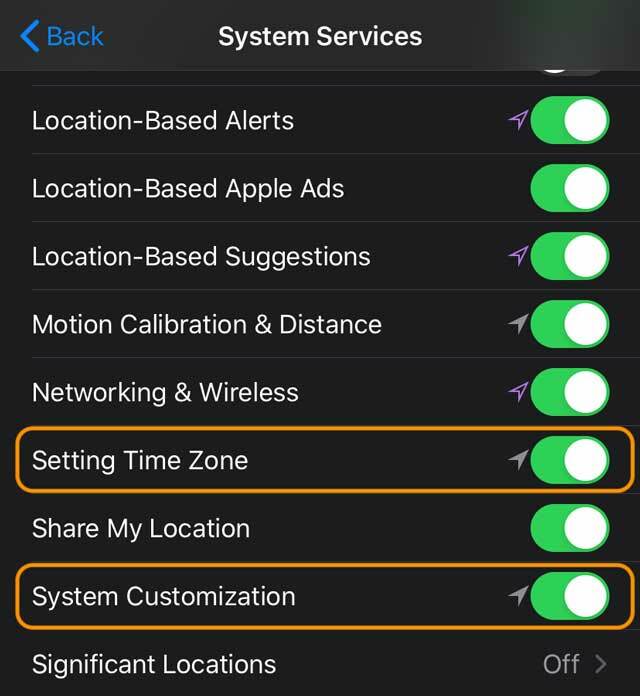 tijdzone en systeemaanpassing instellen in locatieservices