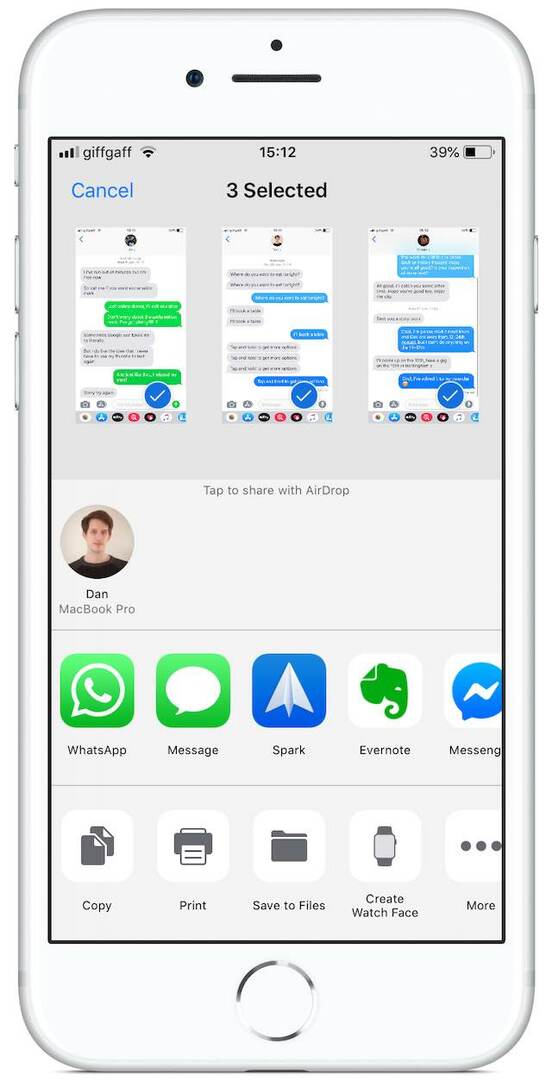 Compartir pantalla para capturas de pantalla de mensajes de texto