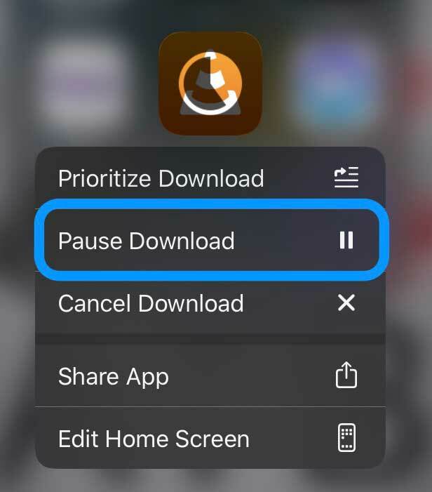 pause download af app på iPhone, iPad eller iPod ved hjælp af hurtig handlingsmenu og haptisk berøring