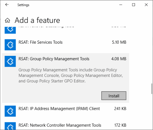 Windows10インストールグループポリシー管理ツール