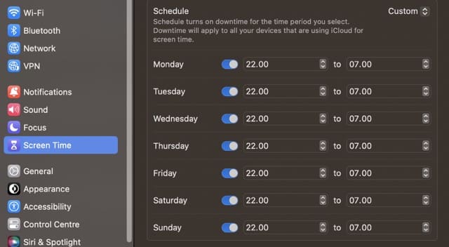 Personalizar todos os dias na captura de tela do tempo de inatividade do Mac