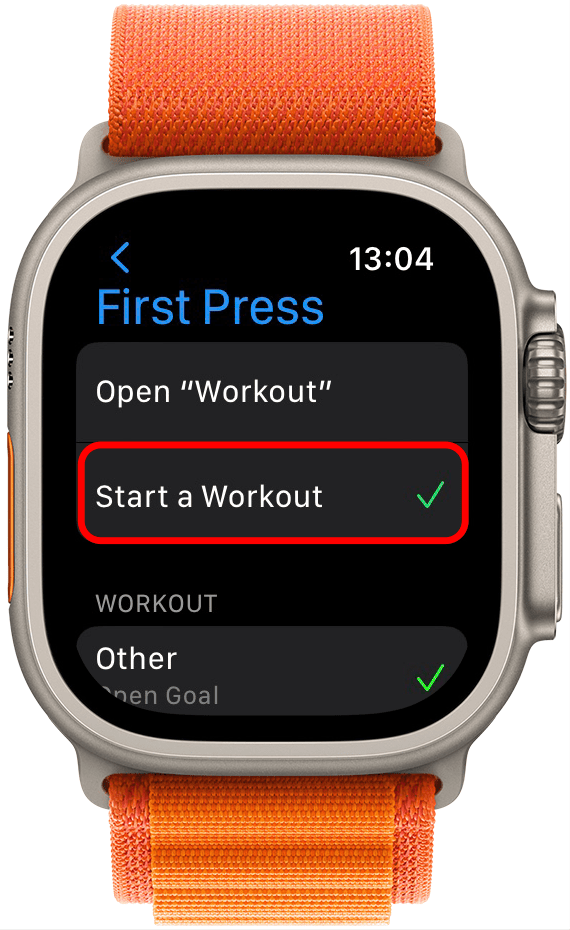 Pokud klepnete na Start a Workout (Zahájit trénink) a pod WORKOUT (Cvičení) se zobrazí další možnosti.