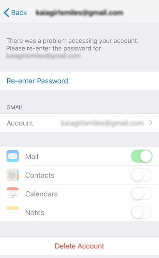 znovu zadejte hesla e-mailových účtů na iPhone