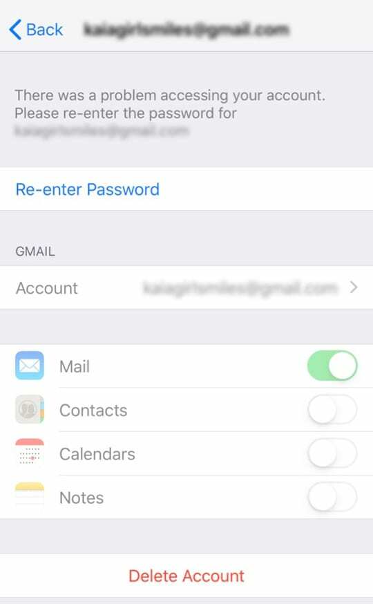 reinserire le password dell'account e-mail su iPhone