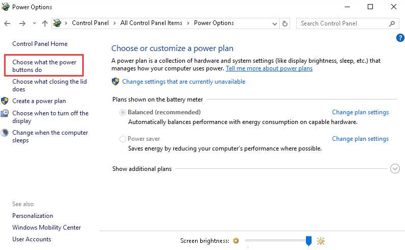 電源ボタンの機能を選択してください