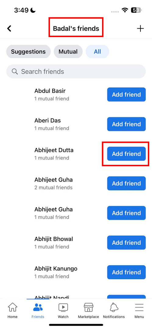 Fügen Sie einen gemeinsamen Freund hinzu, um „Freund hinzufügen“ für ein Ziel-Facebook-Profil zu erhalten