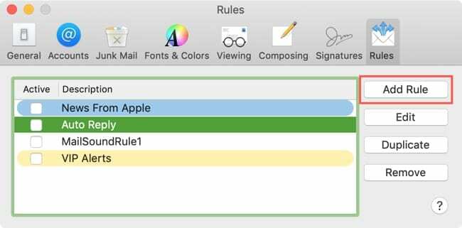 Adăugați o regulă în Mail pe Mac