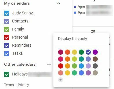 Google kalendoriaus spalva