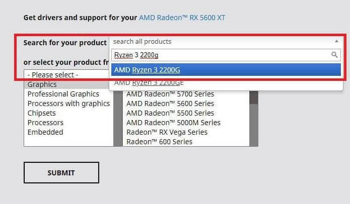 Потражите управљачке програме за АМД Ризен 3 2200г
