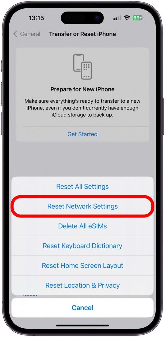 Reset de netwerkinstellingen van uw iPhone.