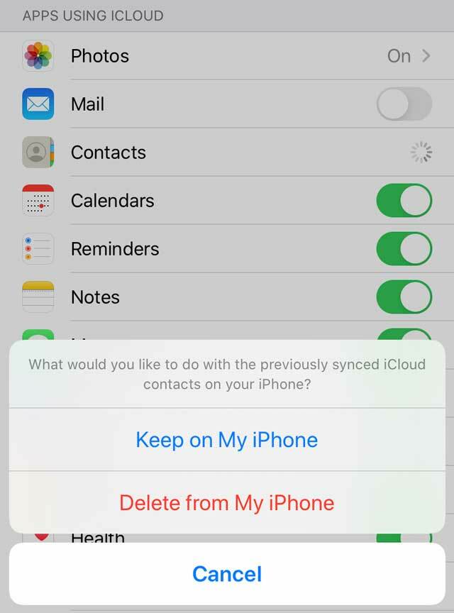 prisilno sinkronizirati iCloud kontakte na iPhoneu