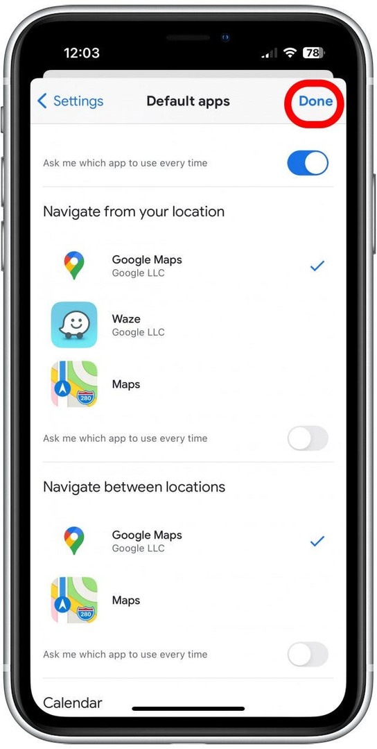 докоснете готово как да направите google maps по подразбиране на iPhone