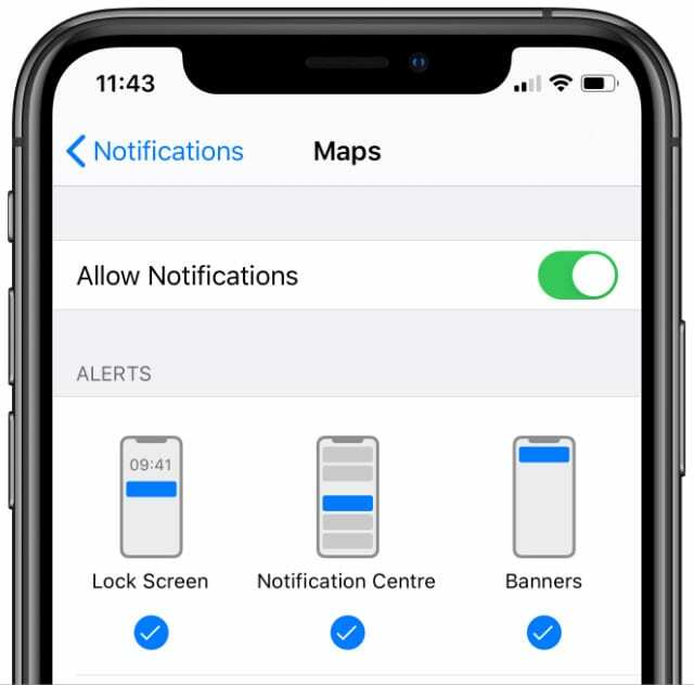 Maps შეტყობინებები iPhone-ზე