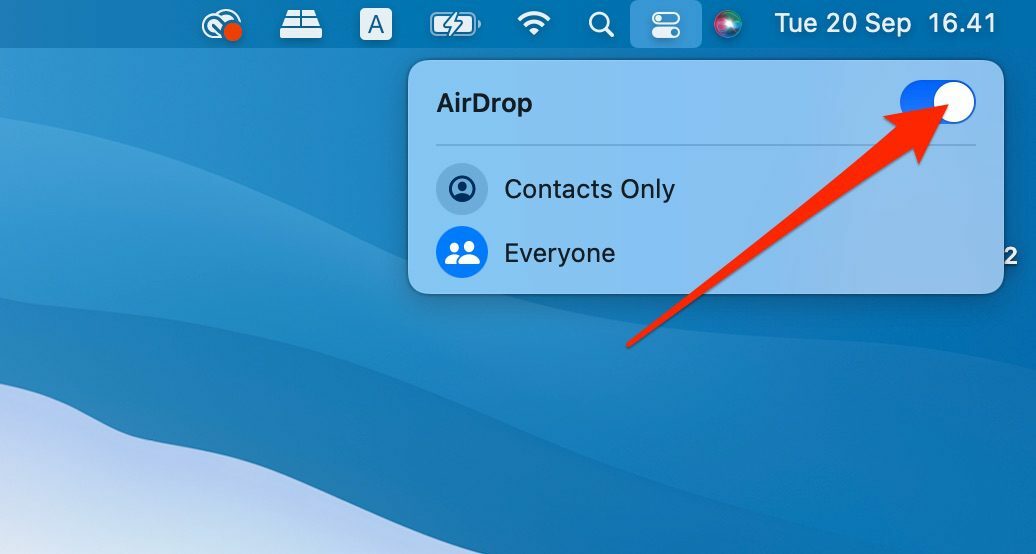 Képernyőkép, amely bemutatja, hogyan lehet kikapcsolni az AirDrop-ot Mac rendszeren
