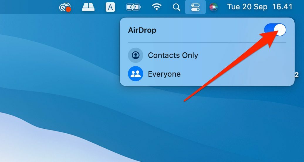 Skærmbillede, der viser, hvordan du slår AirDrop fra på Mac