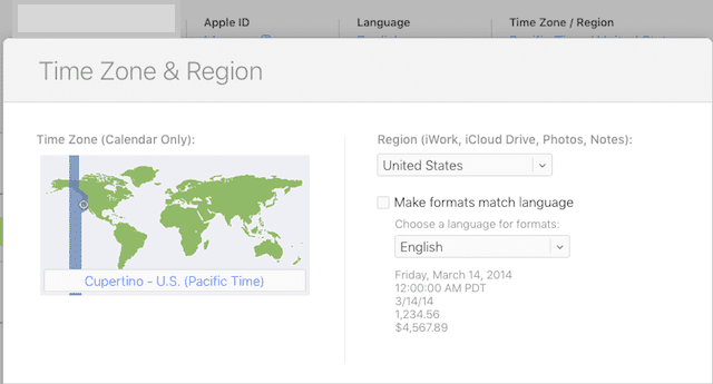 Laika joslas iestatīšana, izmantojot vietni iCloud.com