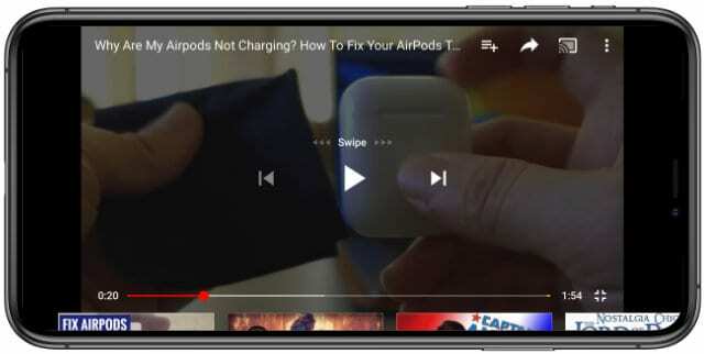 Видео YouTube на iPhone XS с горизонтальной ориентацией