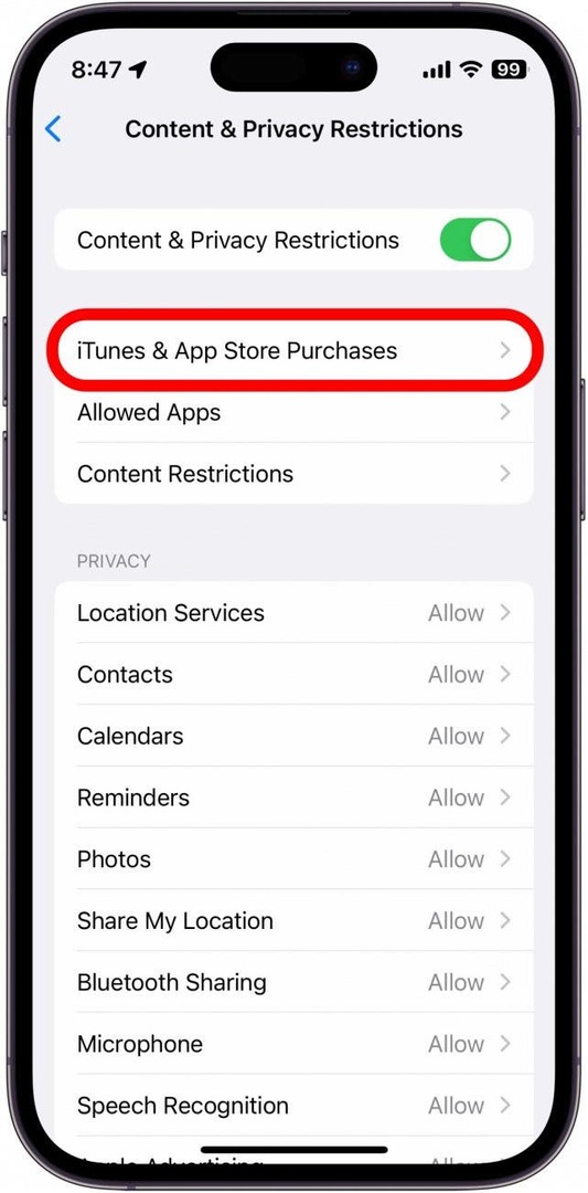 Koppintson az iTunes & App Store vásárlások elemre.
