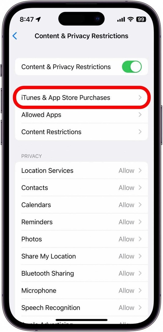 ITunes और ऐप स्टोर खरीदारी टैप करें।