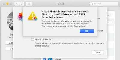 „iCloud Photos“ ir „APFS Volume“ klaida