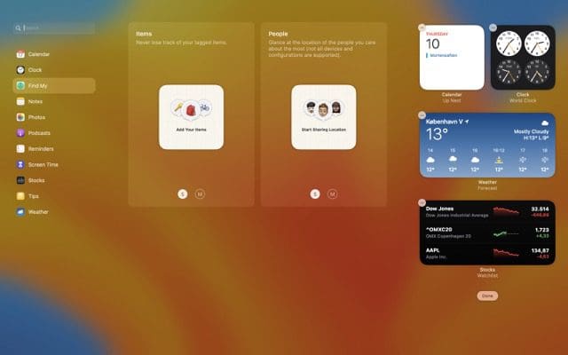 snímek obrazovky ukazující, že macos najde můj widget