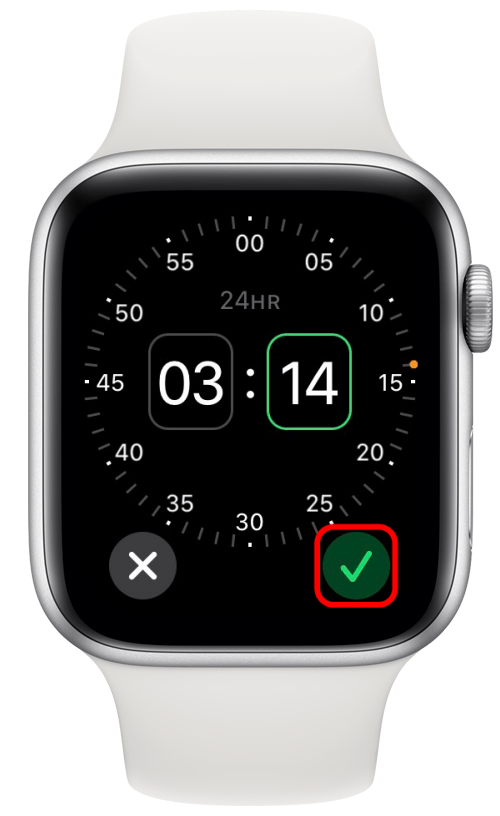 अपने अलार्म के समय की पुष्टि करने के लिए हरे चेक मार्क पर टैप करें।