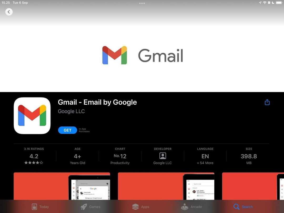 App Store'daki Gmail uygulamasının ekran görüntüsü