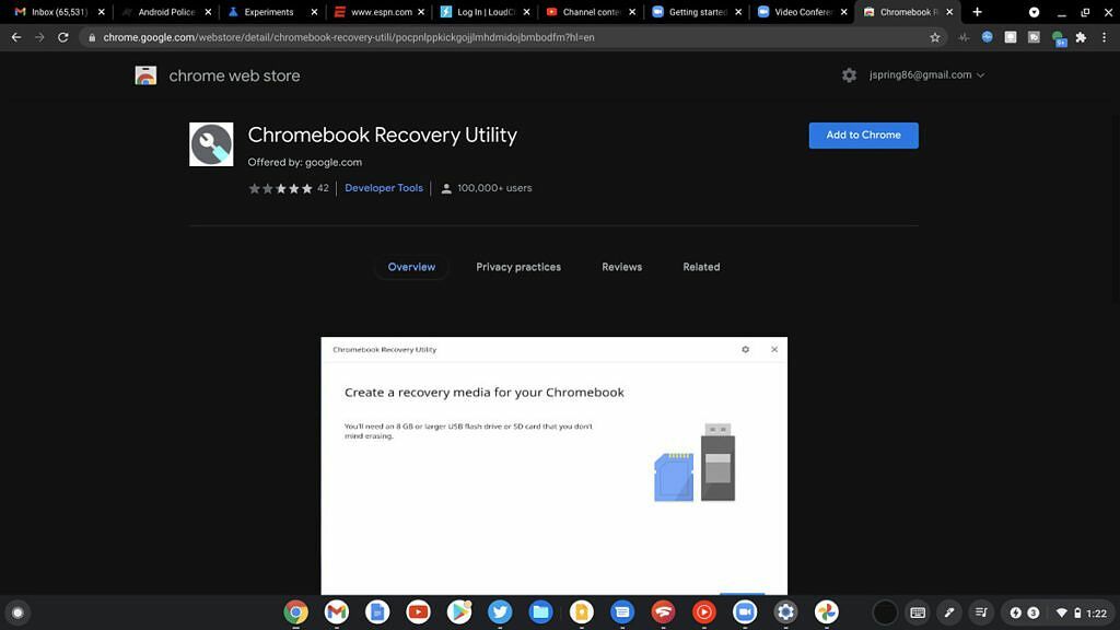 Utilitário de recuperação do Chrome OS na Chrome Store