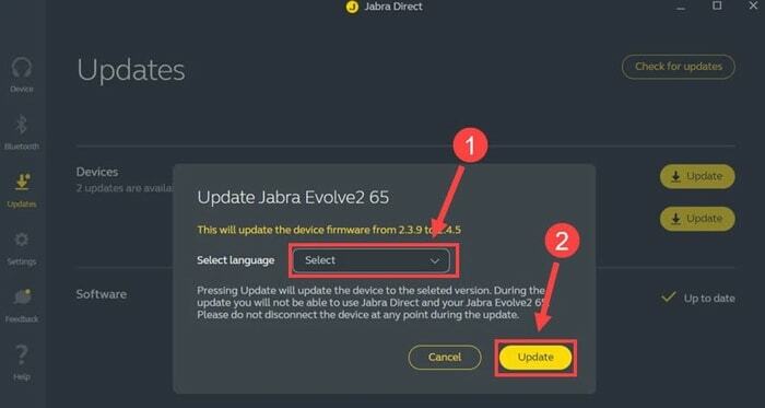 Selectați limba pentru actualizarea Jabra Direct