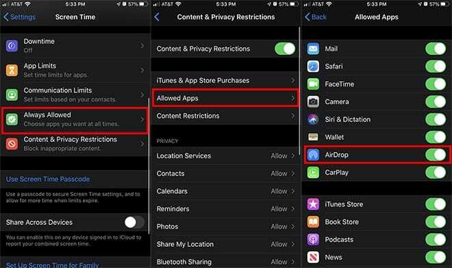 obmedziť prístup AirDrop na zariadeniach iPhone a iPad
