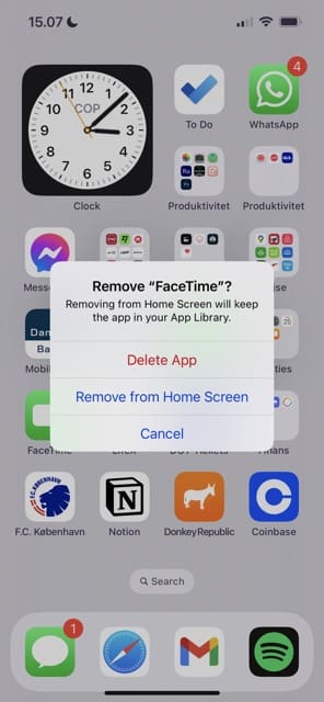 Jendela pop-up untuk menghapus FaceTime