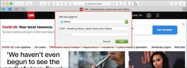 Pridať záložku Safari Mac