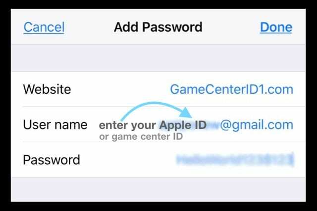 계정 및 암호 iDevice의 Game Center용 Game Center ID 또는 Apple ID