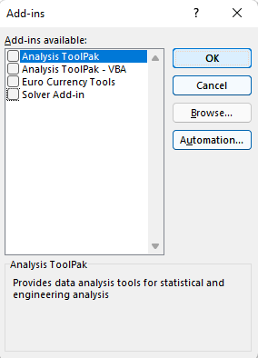 Selecionar suplementos do Excel