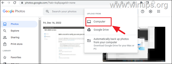 Ανεβάστε φωτογραφίες υπολογιστή στο Google Photos.