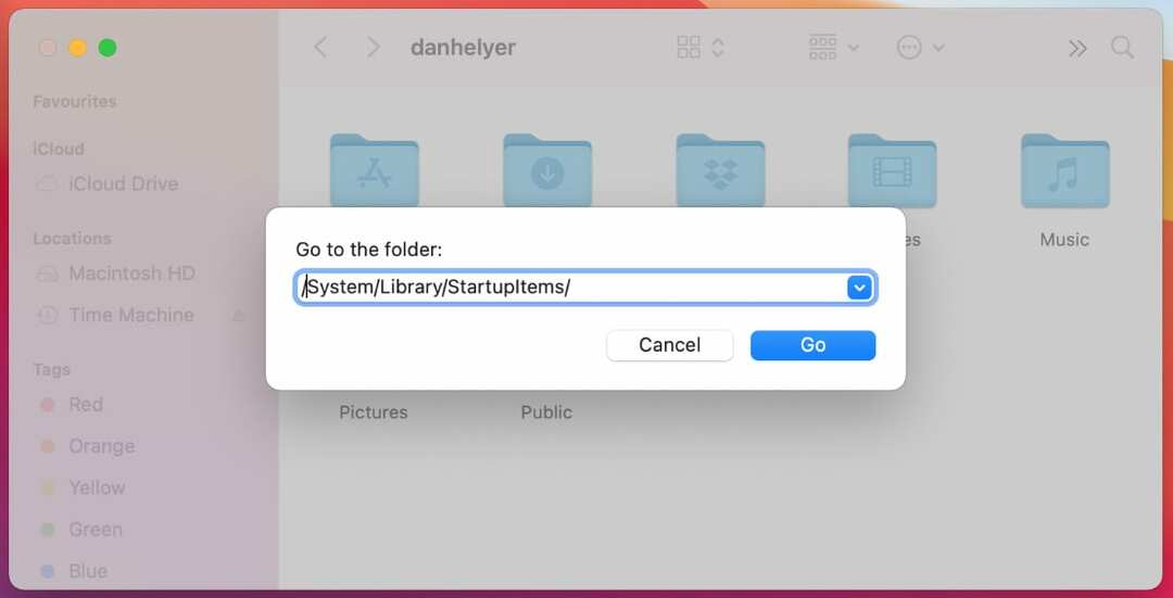 ไปที่หน้าต่างโฟลเดอร์ใน Finder